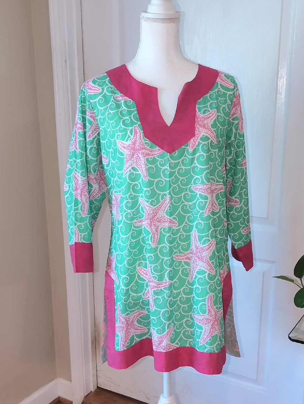 Simply Southern Seafoam/Pink Starfish Swim Cover Up. Beach. Pool. Size Large